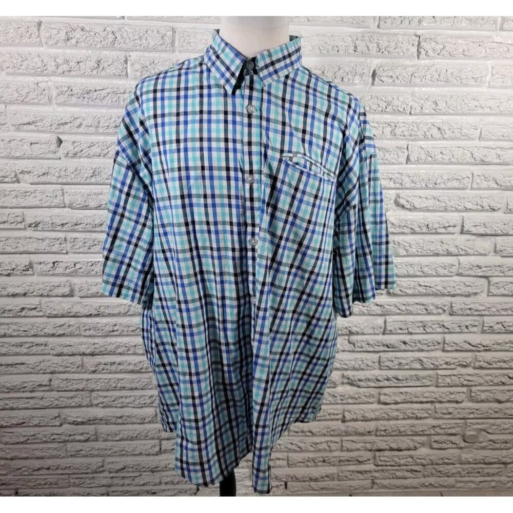 Marc Ecko Mens Shirt 4XLT Short Sleeve Casual Blue Plaid Pocket Cotton PLA96E
